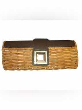 Michael Kors Woven Tan Clutch with Brown Leather and Gold Accent